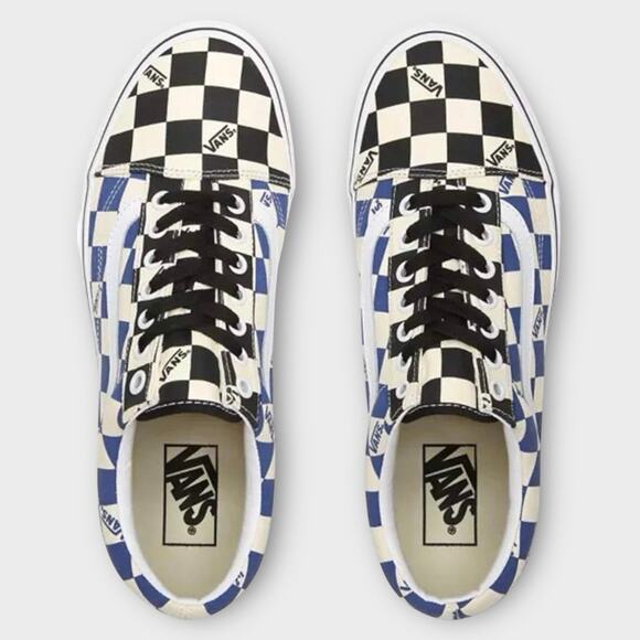 NWOT VANS OLD SCHOOL BIG CHECKERED SHOES Blue Black Cream WOMENS 8 MENS 6.5 - Picture 1 of 8